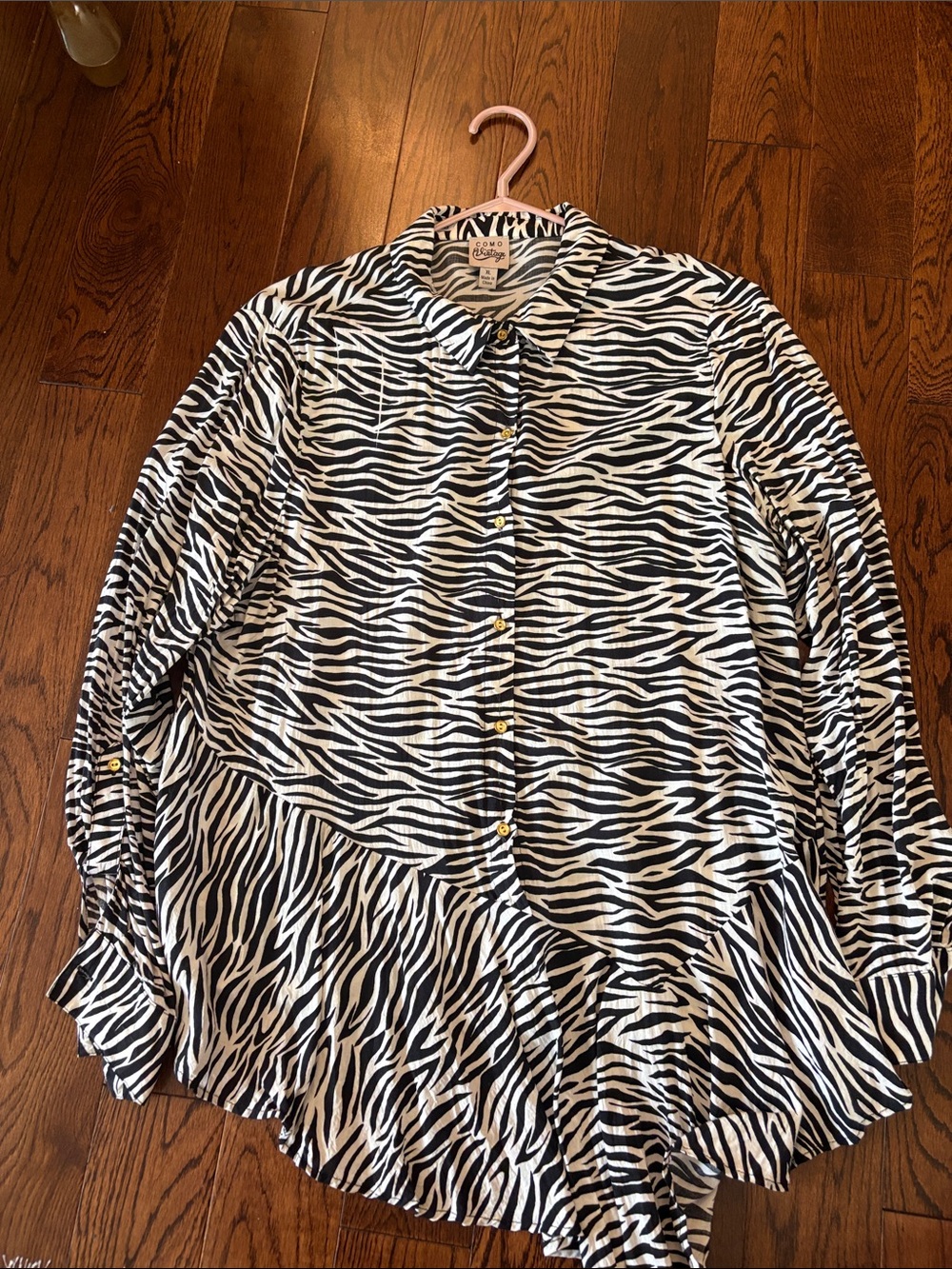 Zebra Print Button-Down Blouse - Black & White
